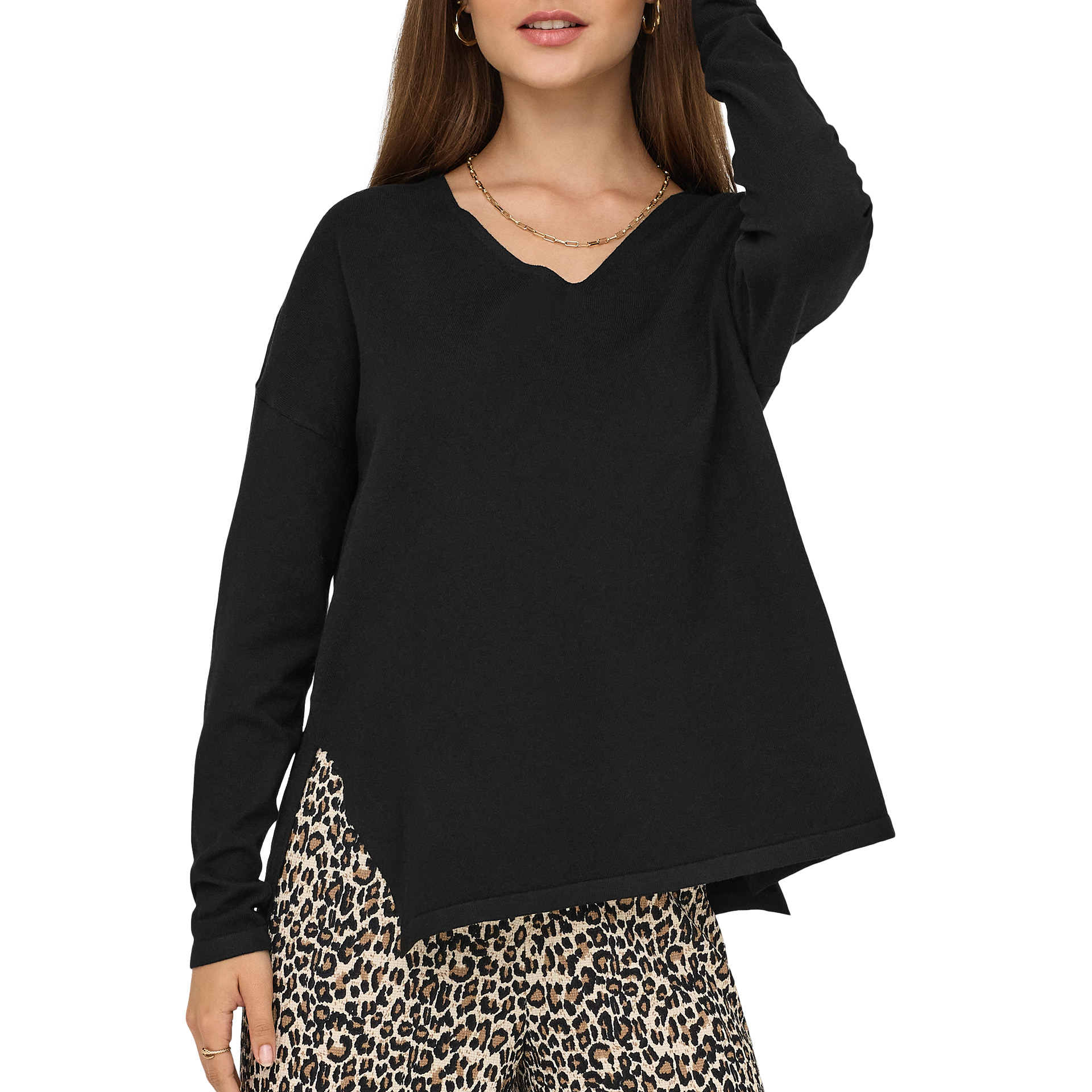 Only  Camisola Amalio Life  V-Neck Knt Black Cloud Danc