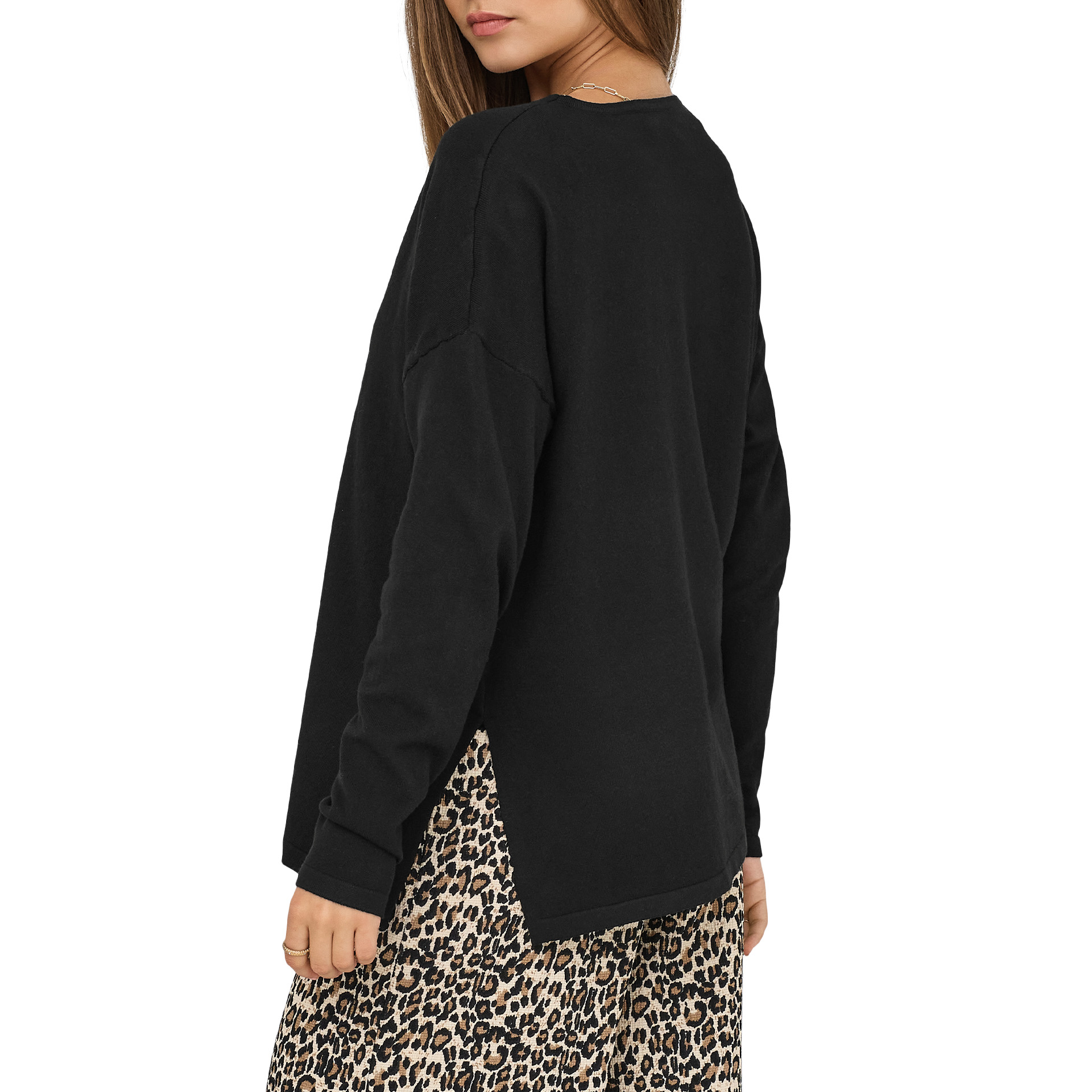 Only  Camisola Amalio Life  V-Neck Knt Black Cloud Danc