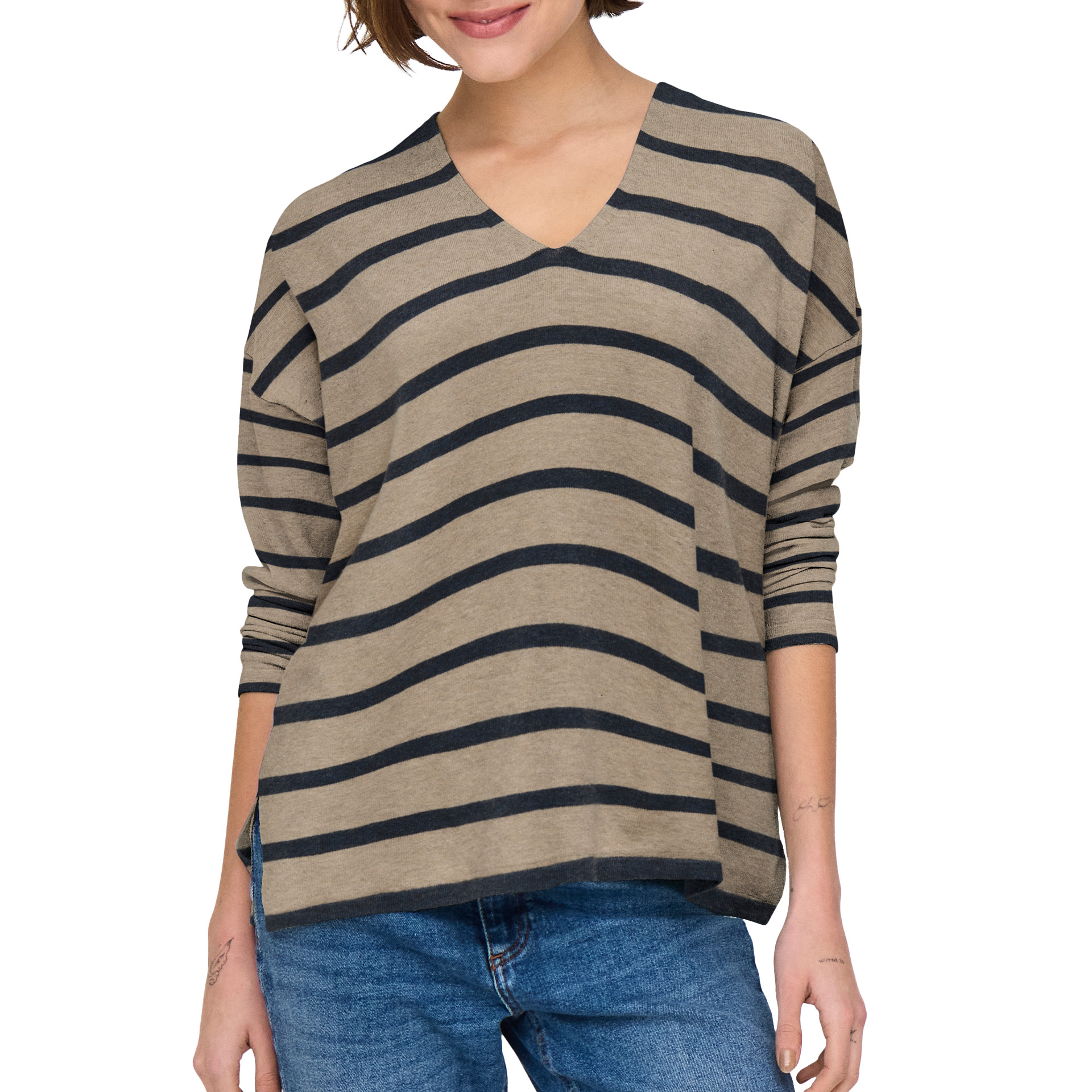 Only  Camisola Amalio Life  V-Neck Knt Humus Mel/Ombre