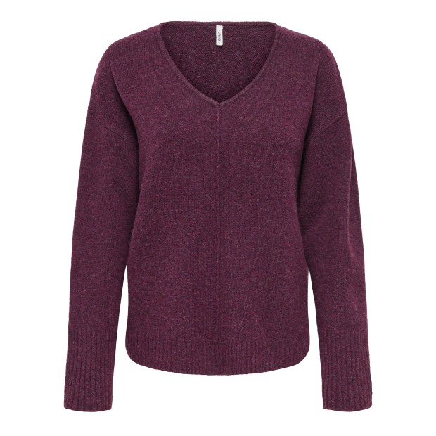 Only  Camisola Whitney Life  V-Neck Knt Mauve Wine Mela