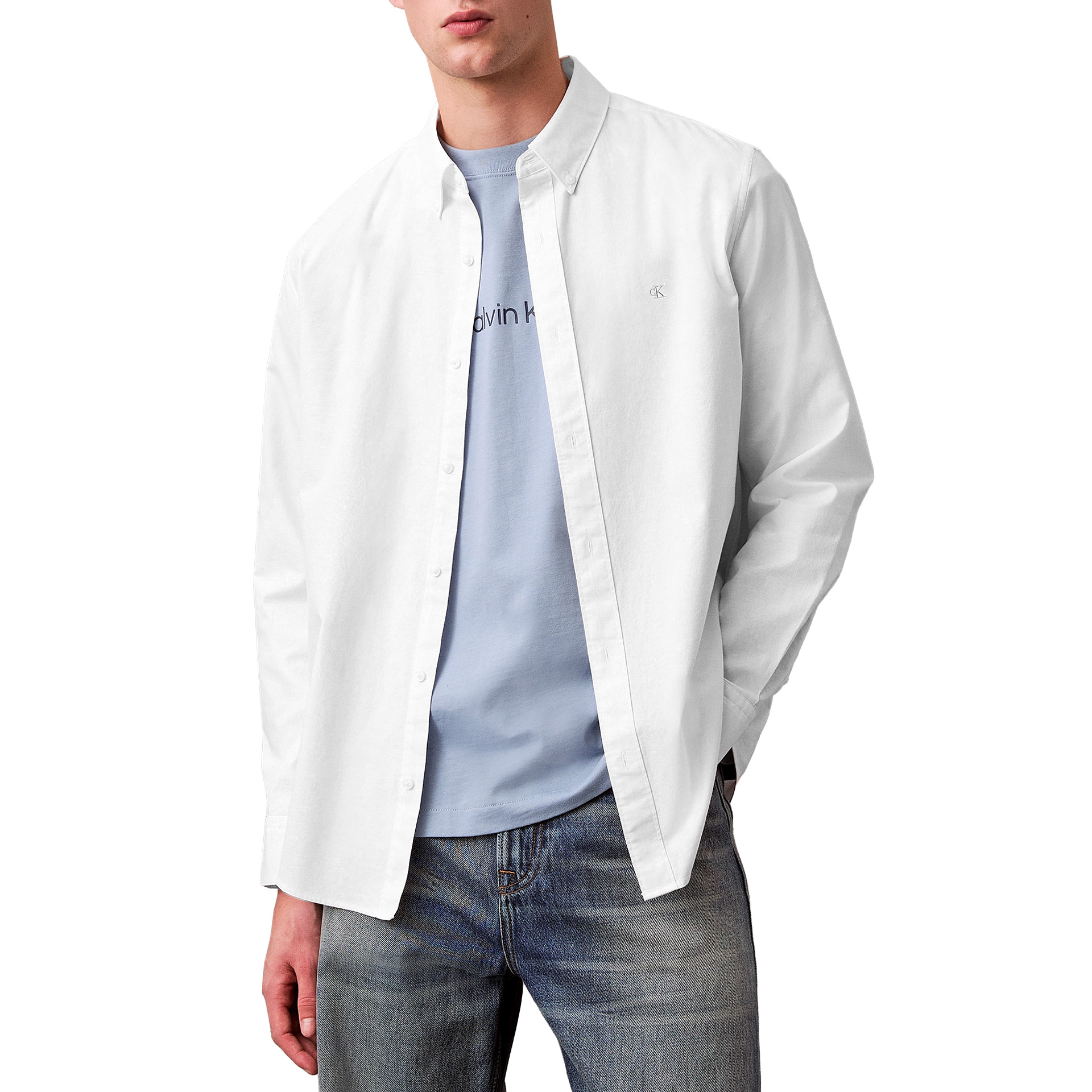 Calvin Klein Camisa Solid Oxford Classic White
