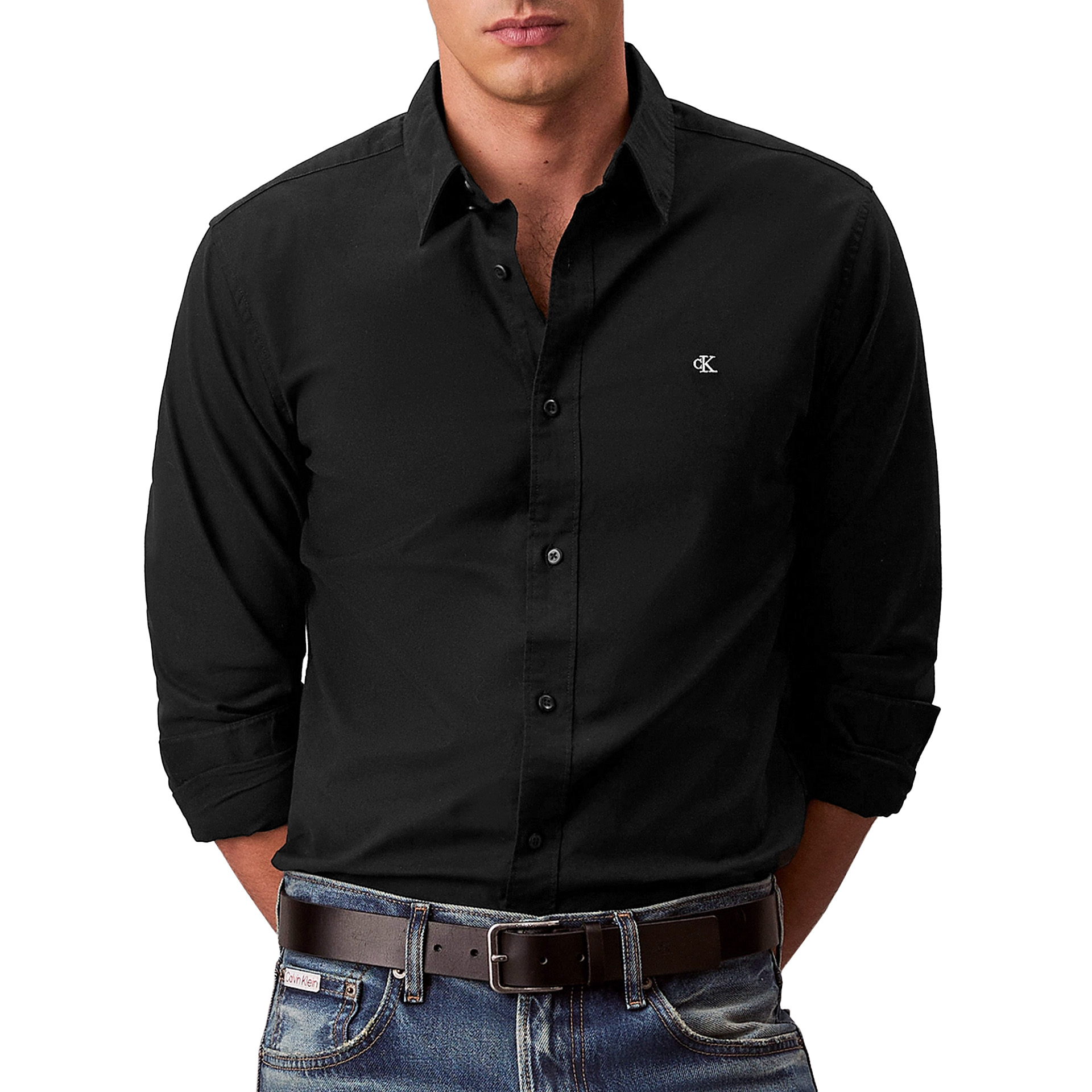Calvin Klein Camisa Solid Oxford Classic Black