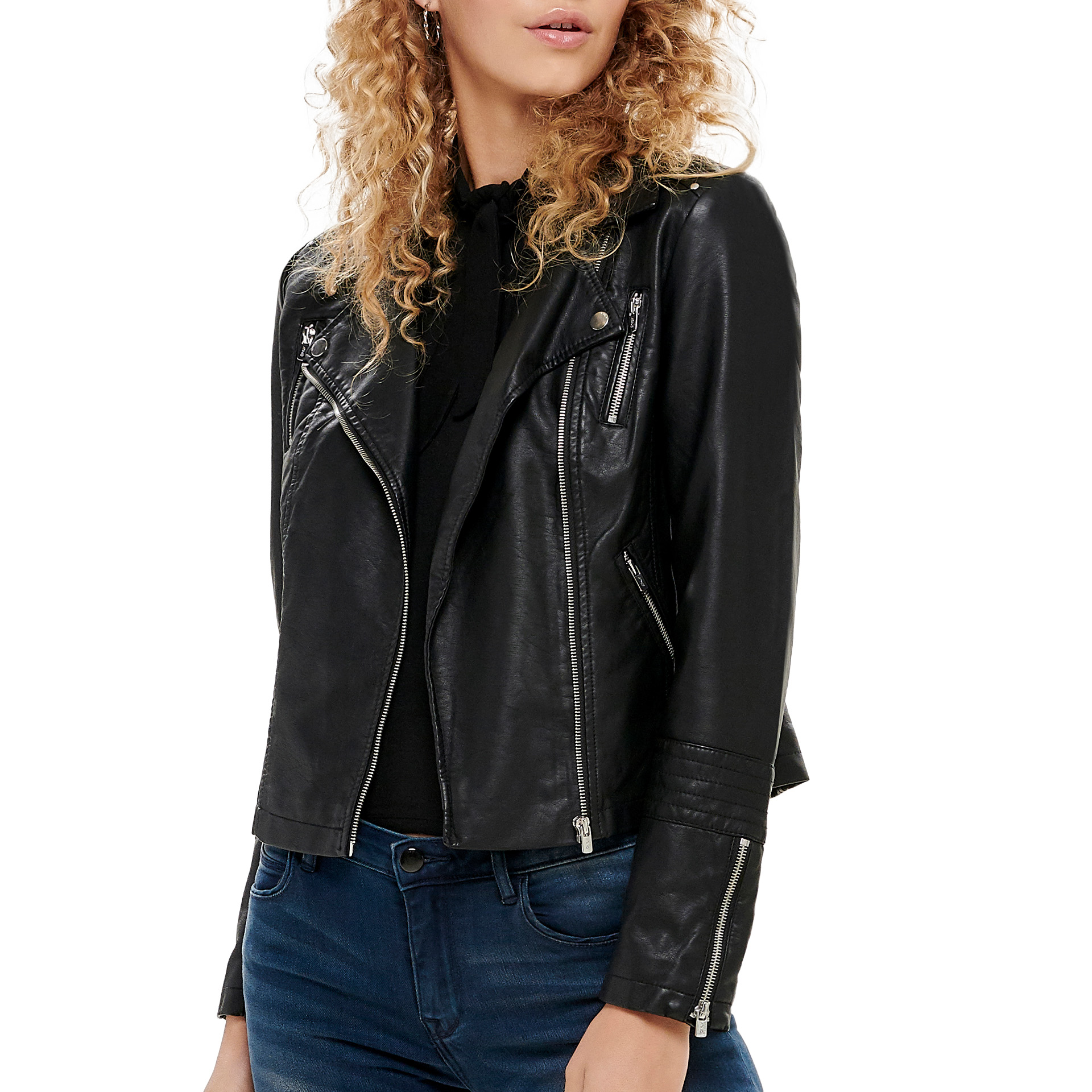Only Casaco Gemma Faux Leather Biker Otw Black
