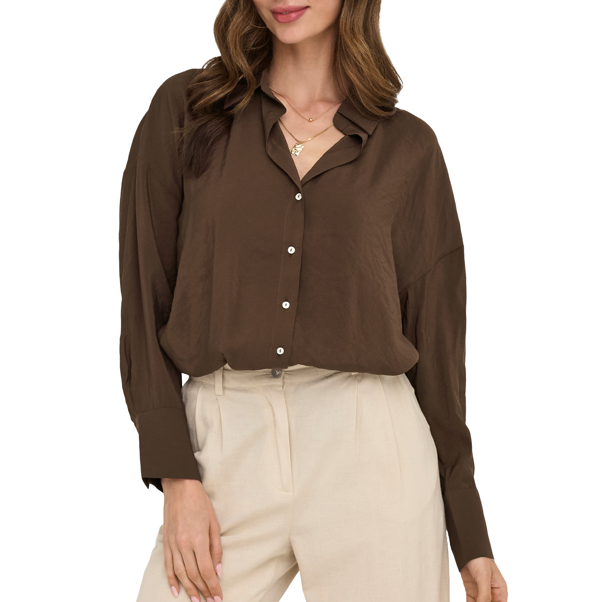 Only Onlzazima L/s Loose Shirt Wvn Noos Chestnut