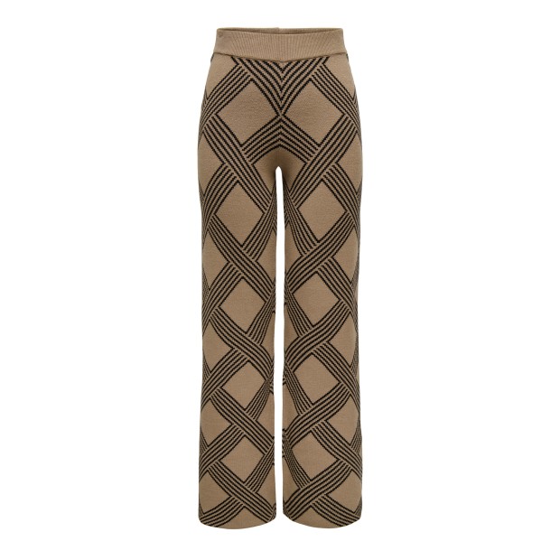 Only Calça Anny Jq Knt Cocoa Créme Black Weave