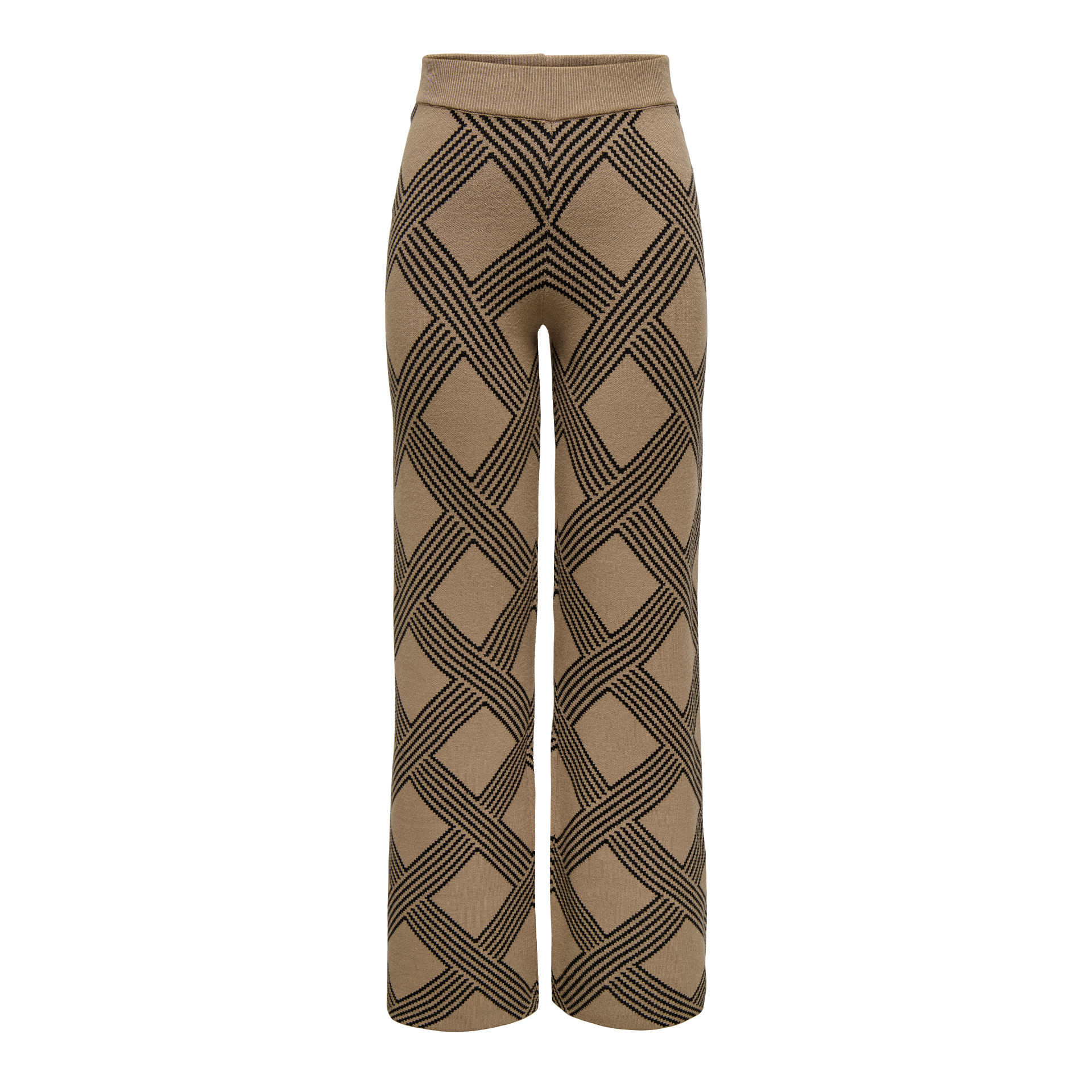 Only Calça Anny Jq Knt Cocoa Créme Black Weave