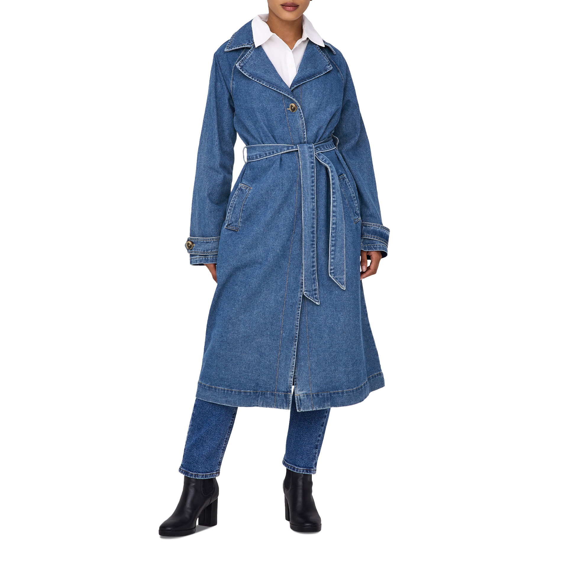 Only Onlmalou Belted Trench Dnm Gua Fw Medium Blue Denim