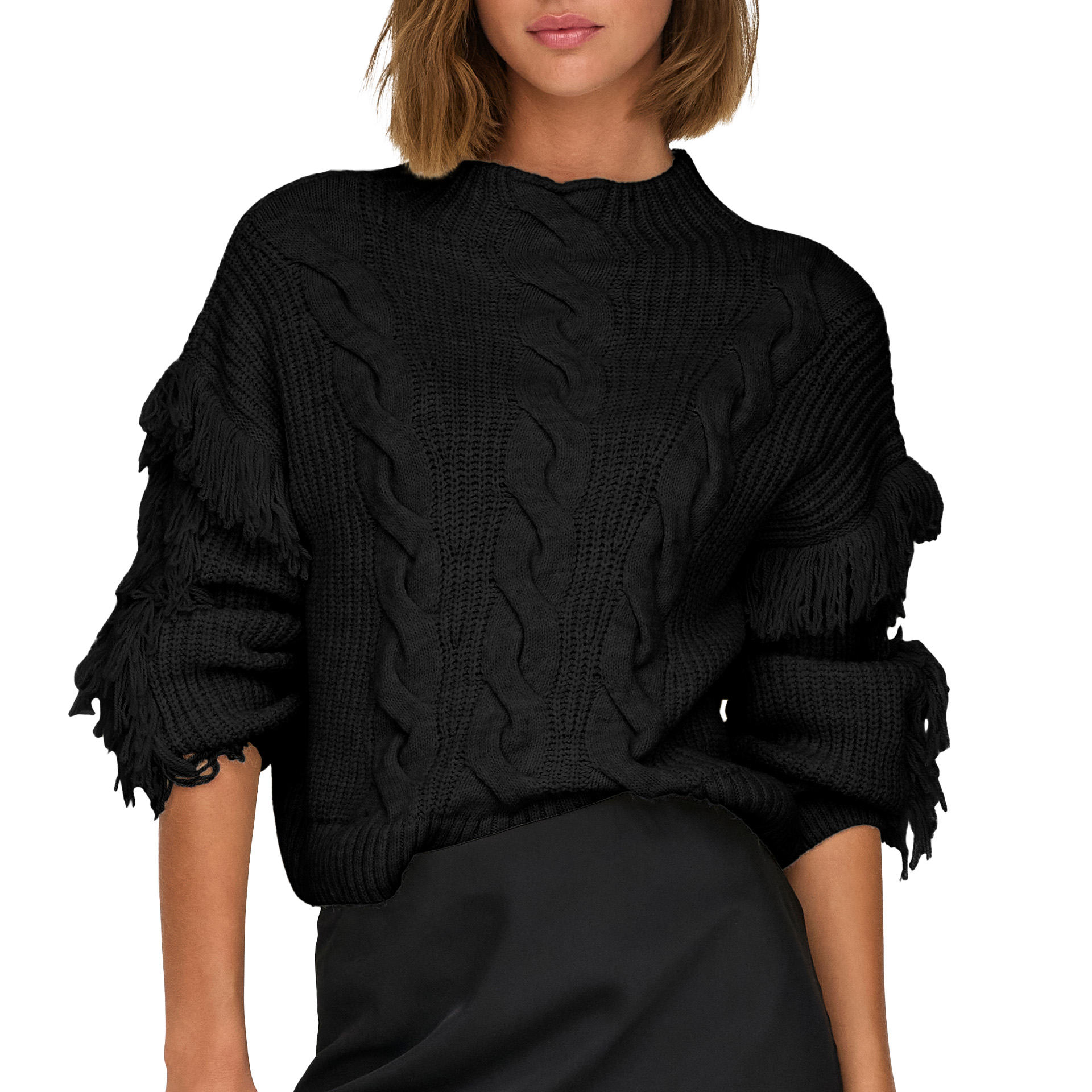 Only Onlholly Ls Short Cable High Neck Knt Black