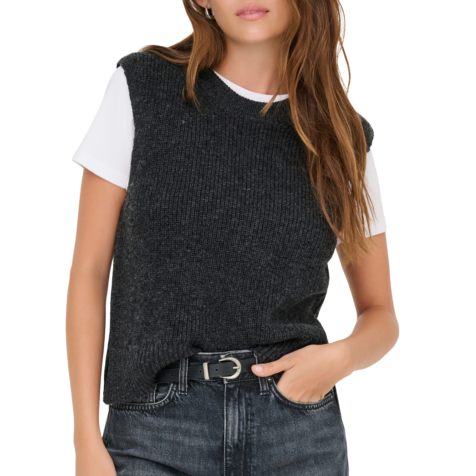 Only Colete Paris Life Sl Slit Knt Dark Grey Melange