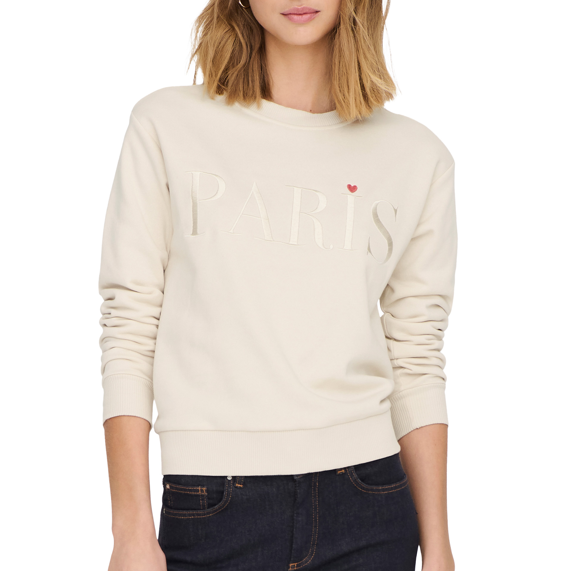 JDY Sweat Jdyparis L/s Emb Jrs Noos Tapioca Paris Heart Embroidery