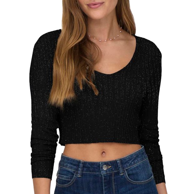 Only Camisola Charlotte Crop Glitter Black