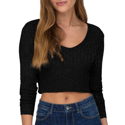 Only Camisola Charlotte Crop Glitter Black