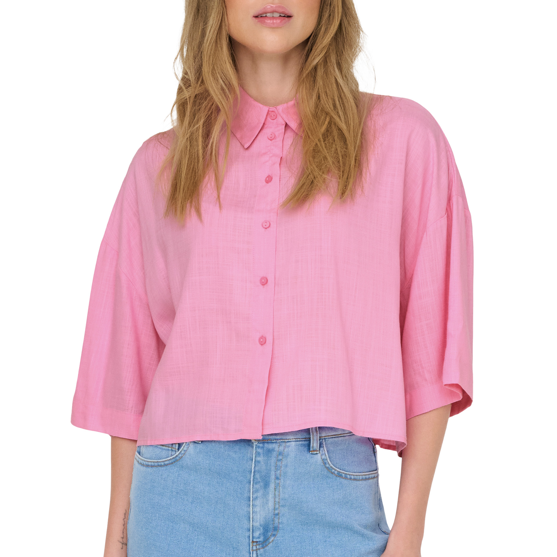 Only Onlastrid Life 2/4 Crop Shirt Wvn Noos Begonia Pink