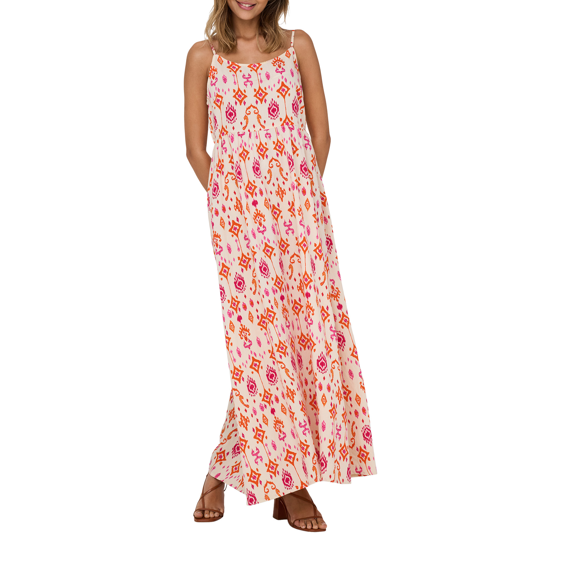 Only Onlabiella Strap Ankel Dress Wvn Cloud Dancer Pink & Orange