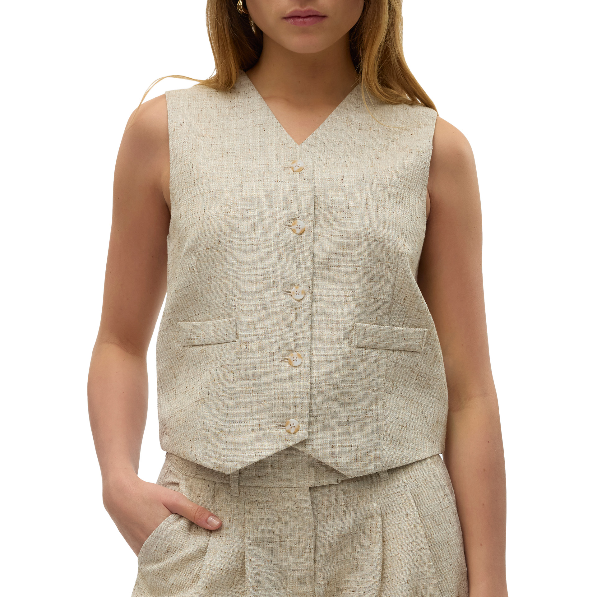 Vero Moda Vmmaj Sl Short Waistcoat Oatmeal Melange As Offer Sample