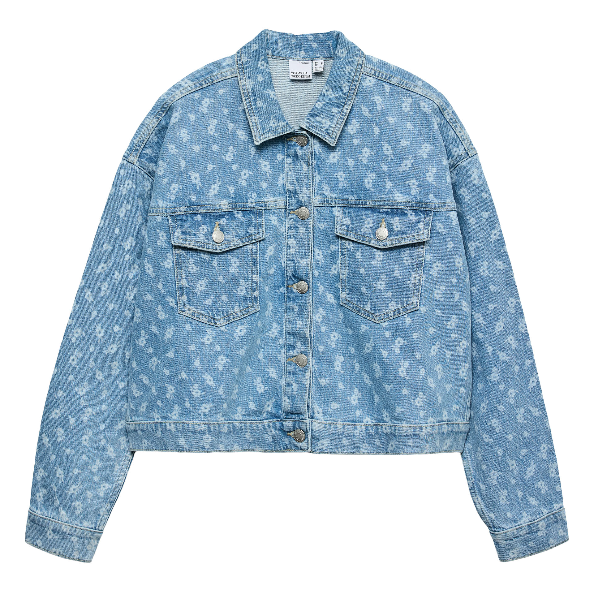 Vero Moda Vmcecilla Ls Flower Denim Jacket Medium Blue Denim