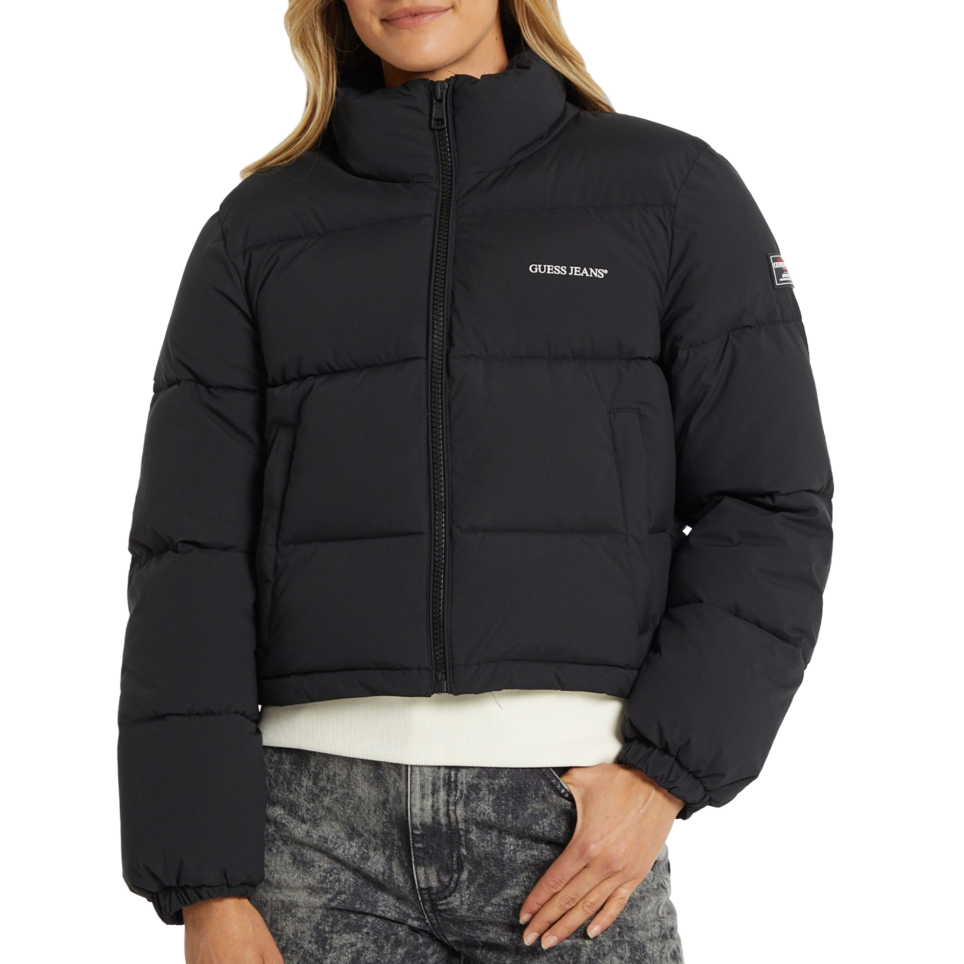 Guess Casaco Cropped Puffer Jet Black A996