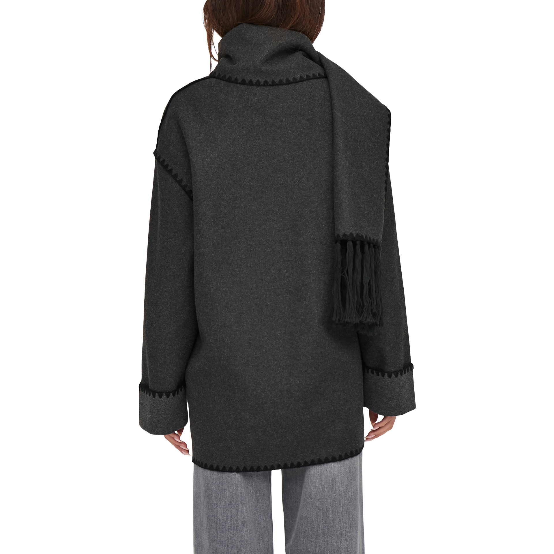 Only Onlelba Life Scallop Edge Scarf Coat Otw Darkgreymelange