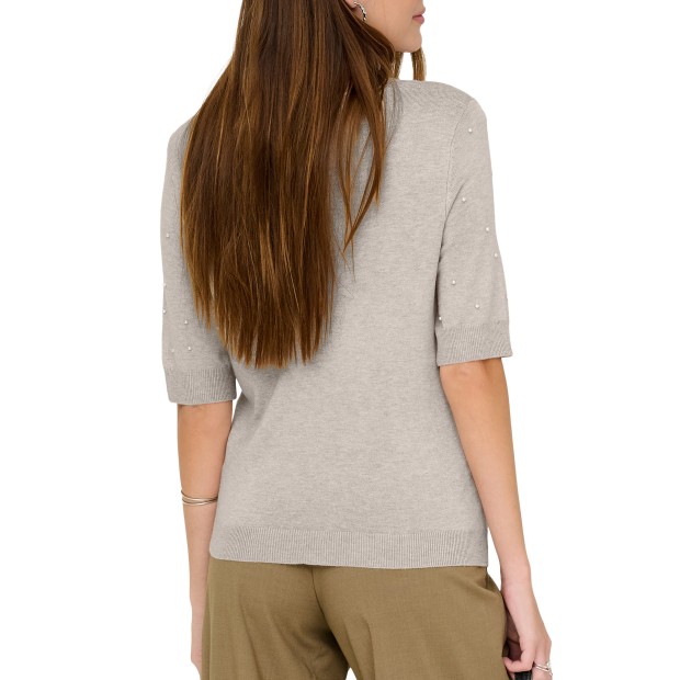 Only  Camisola Venice Life Ss Pearl O-Neck Knt Pumice Sto