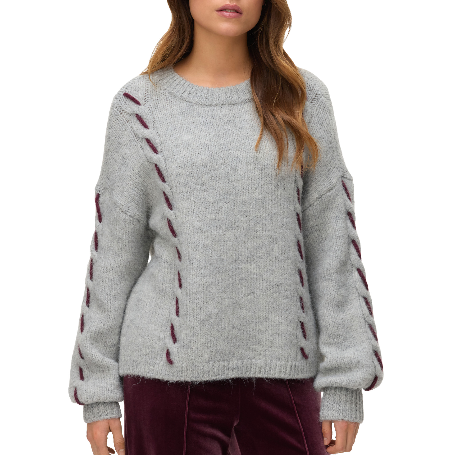 Vero Moda  Camisola Ilina O-Neck Handstitch Light Grey