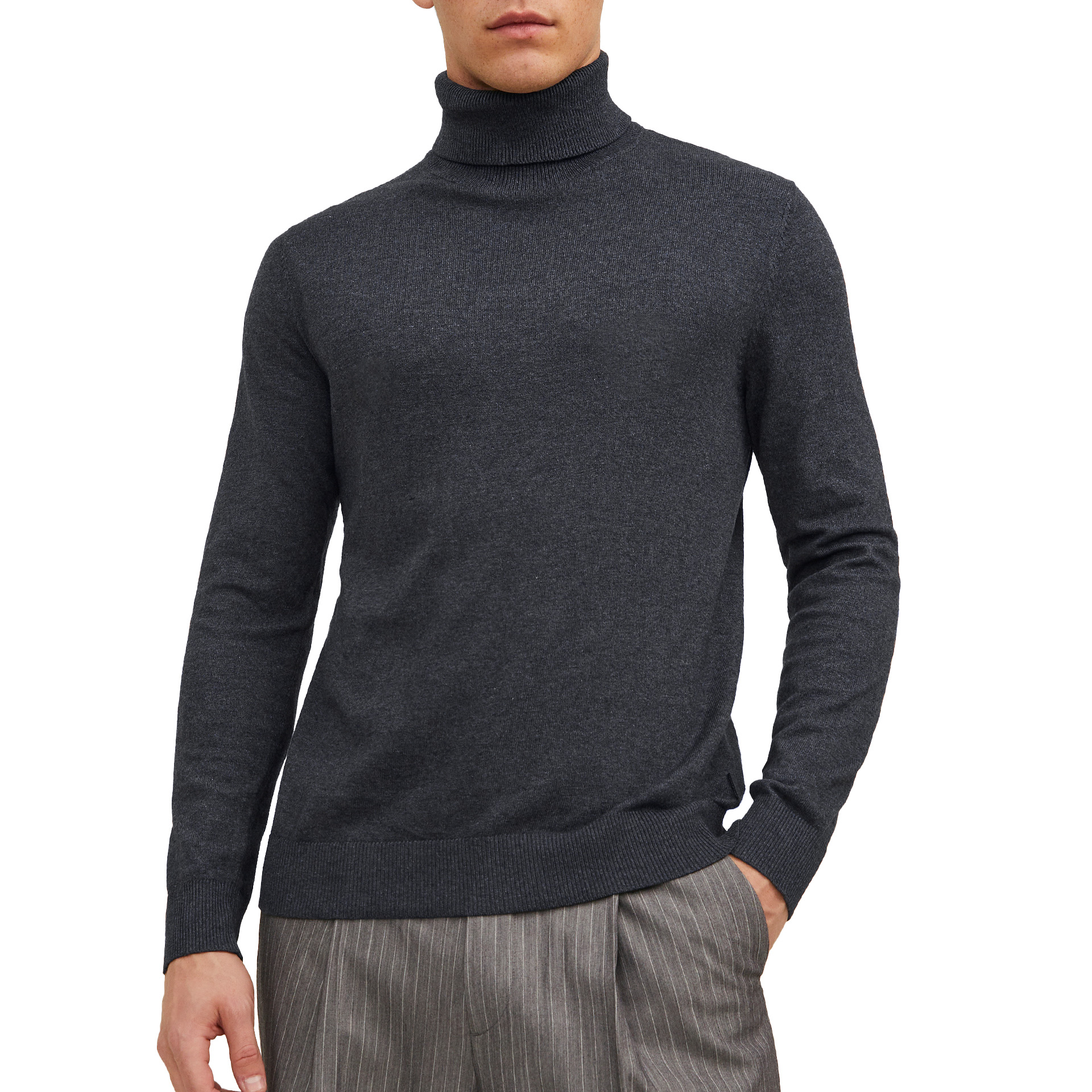 Jack & Jones Camisola Jjeemil Knit Roll Neck Dark Grey Melange