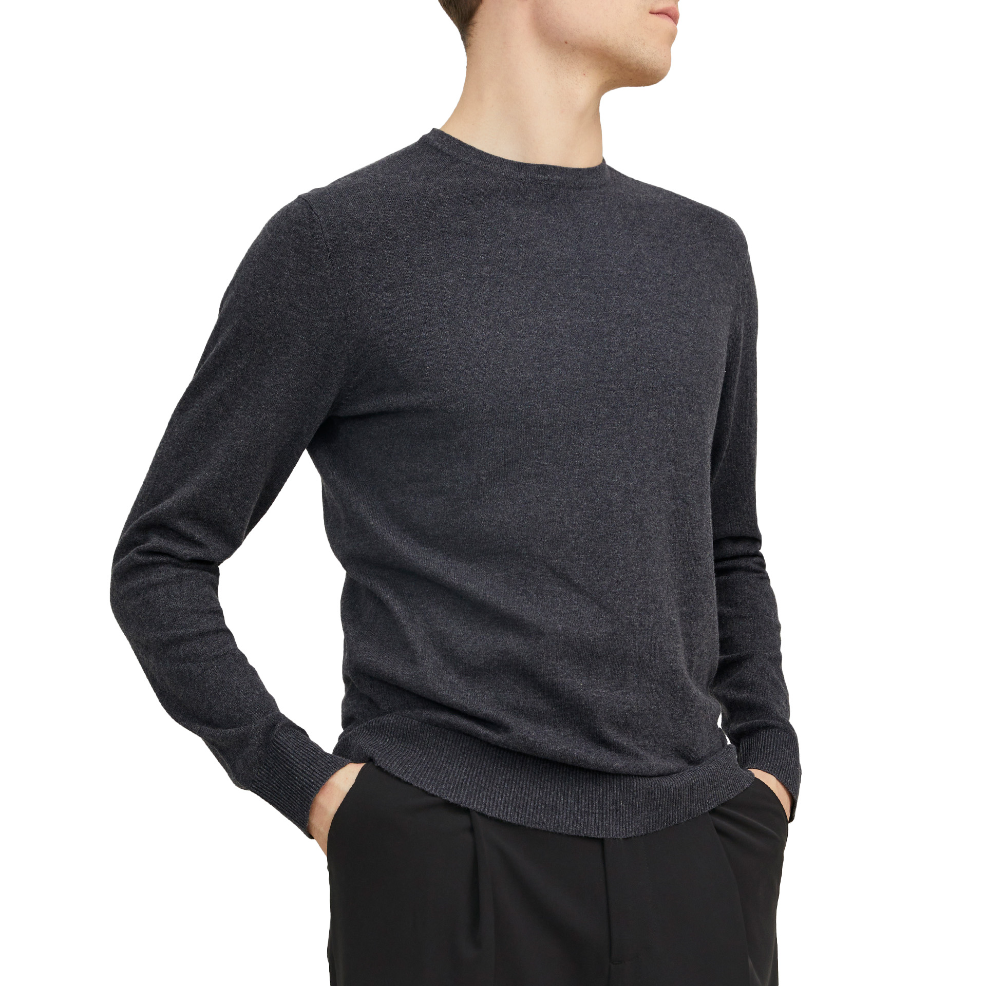 Jack & Jones Camisola Jjeemil Knit Crew Neck Dark Grey Melange