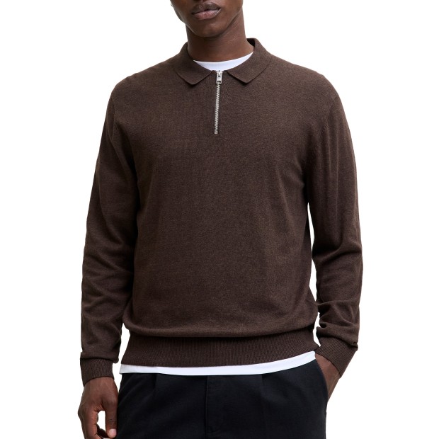 Jack & Jones Polo Jjeemil Knit Half Zip Mulch Twist
