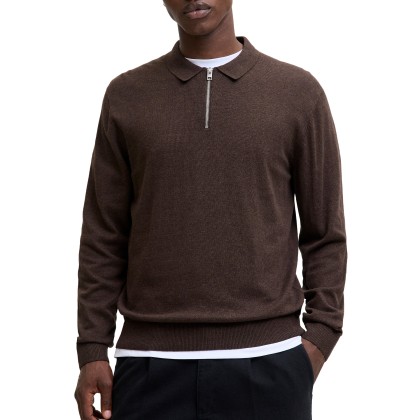 Jack & Jones Polo Jjeemil Knit Half Zip Mulch Twist