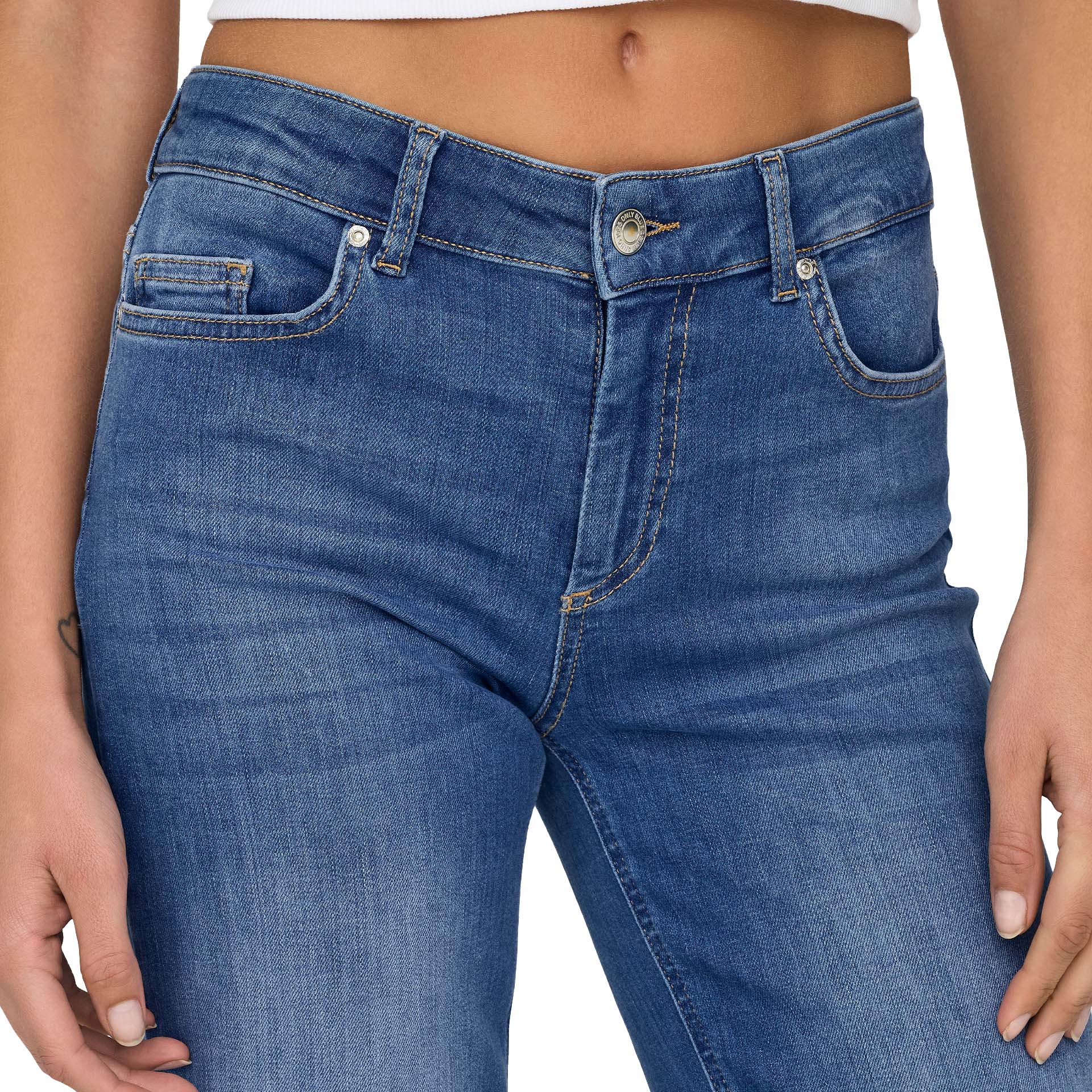 Only Calça Blush Mid Straight Medium Blue Denim