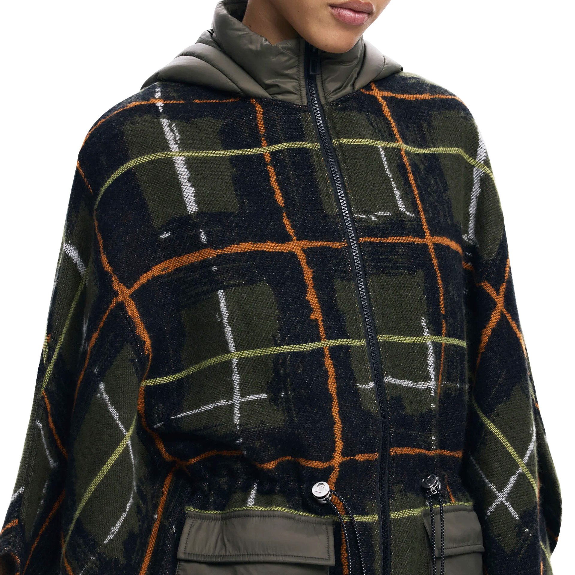 Desigual Poncho Checks Khaki Aldama Verde