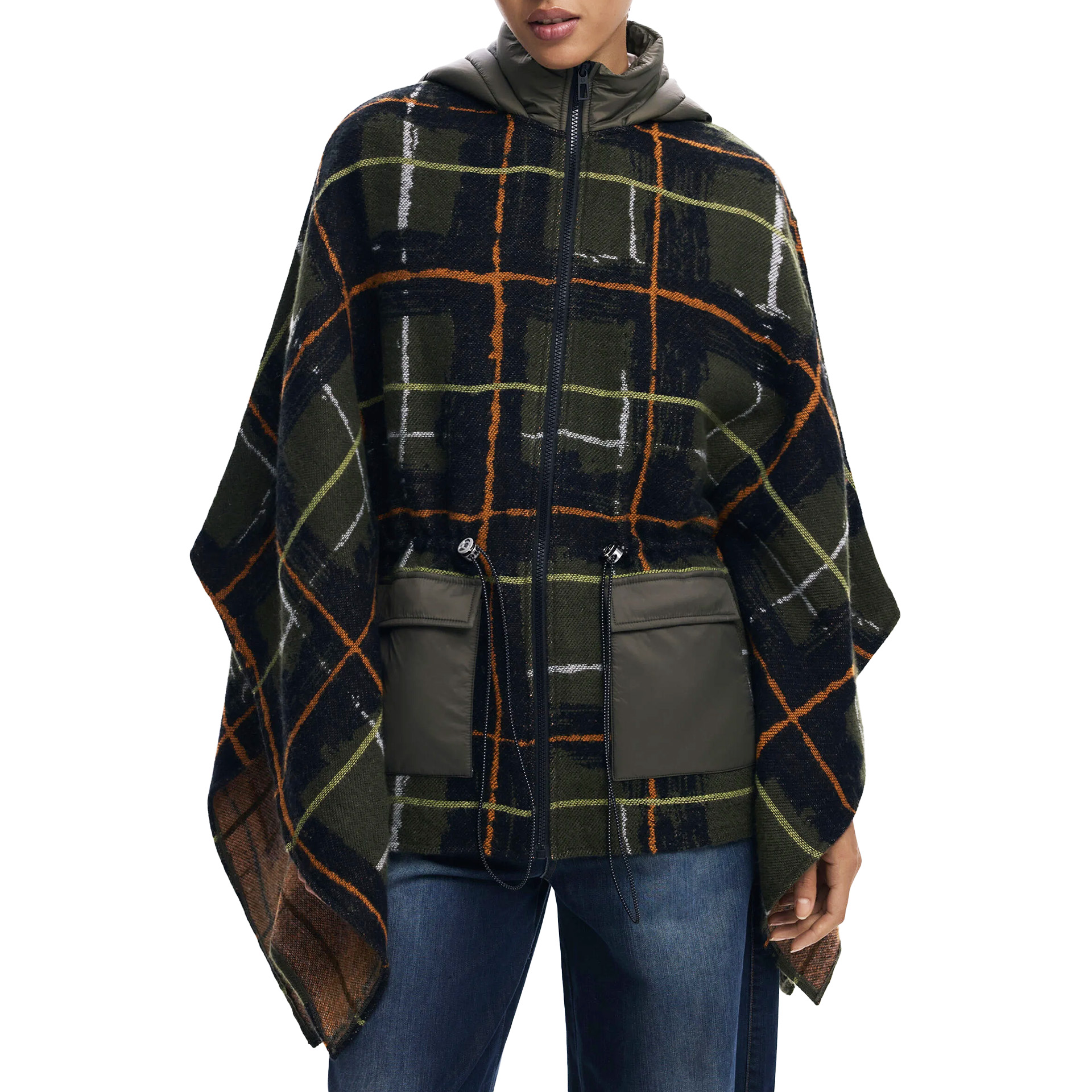 Desigual Poncho Checks Khaki Aldama Verde