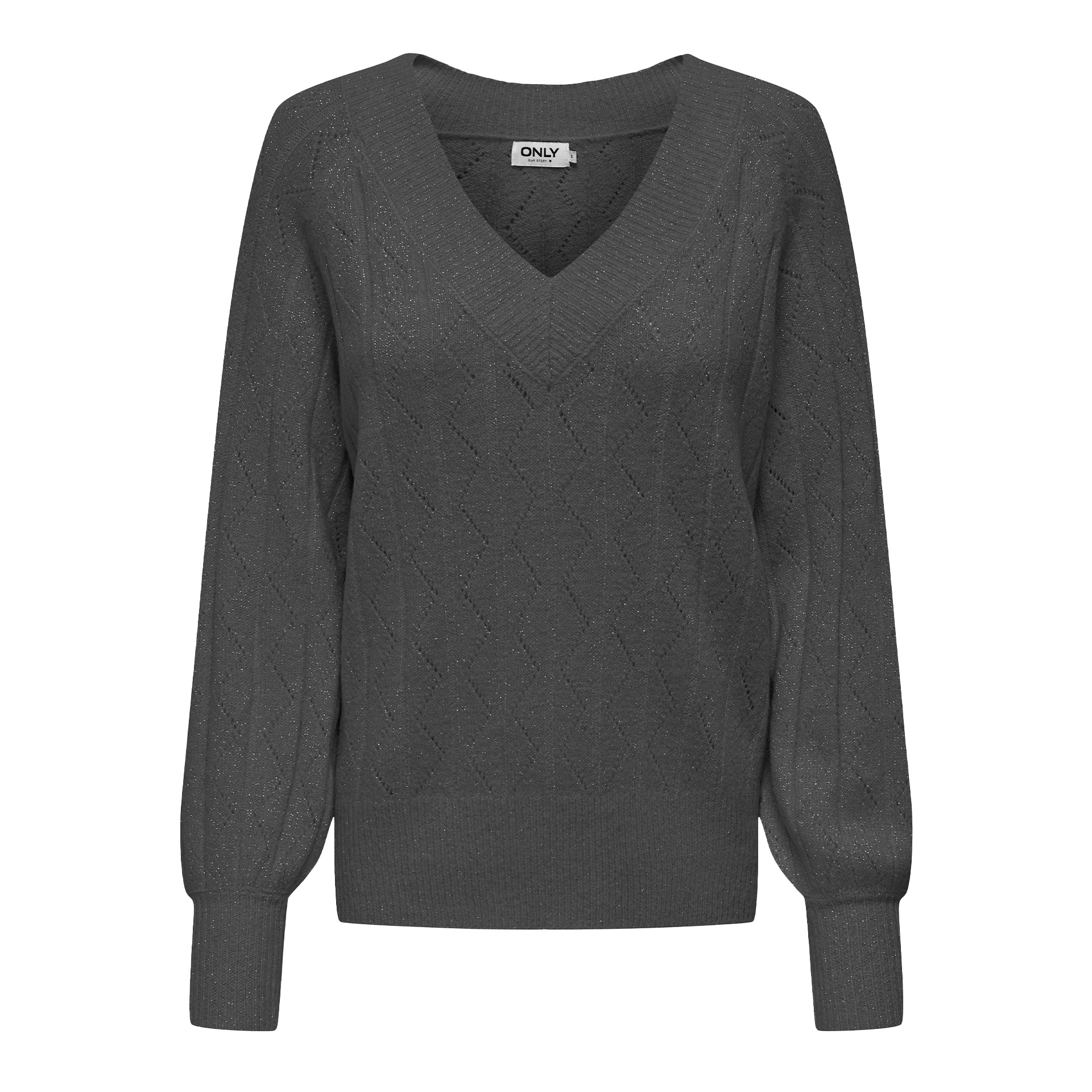 Only Camisola Lucia Ls Glitter V-neck Dark Grey Melange Dtm Glitter