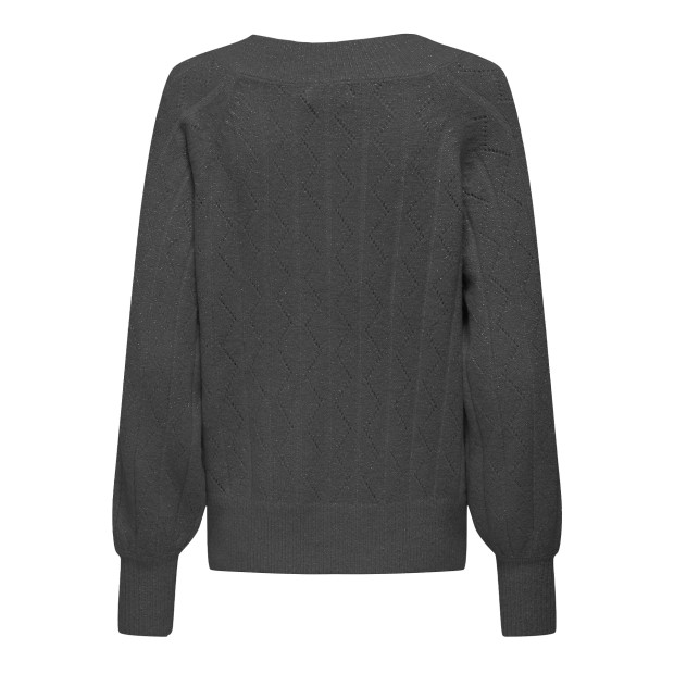 Only Camisola Lucia Ls Glitter V-neck Dark Grey Melange Dtm Glitter