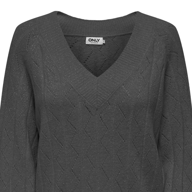 Only Camisola Lucia Ls Glitter V-neck Dark Grey Melange Dtm Glitter