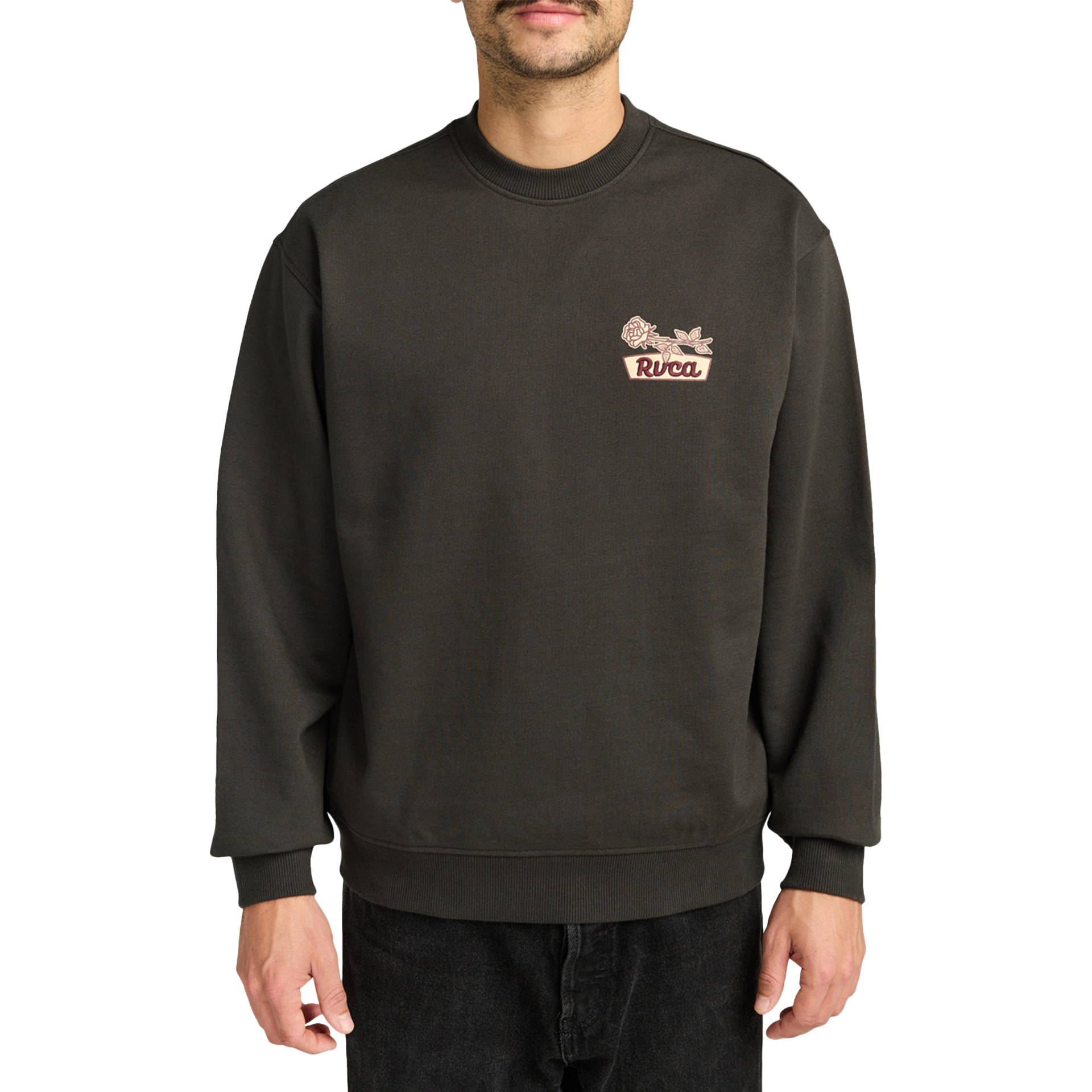 Rvca Sweat Basica Rose Sign Crew Pirate Black