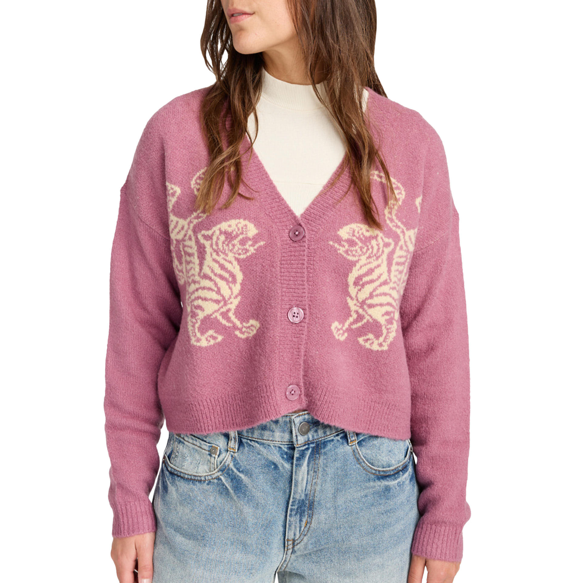 Rvca Casaco Malha Kitty Cardigan Orchid
