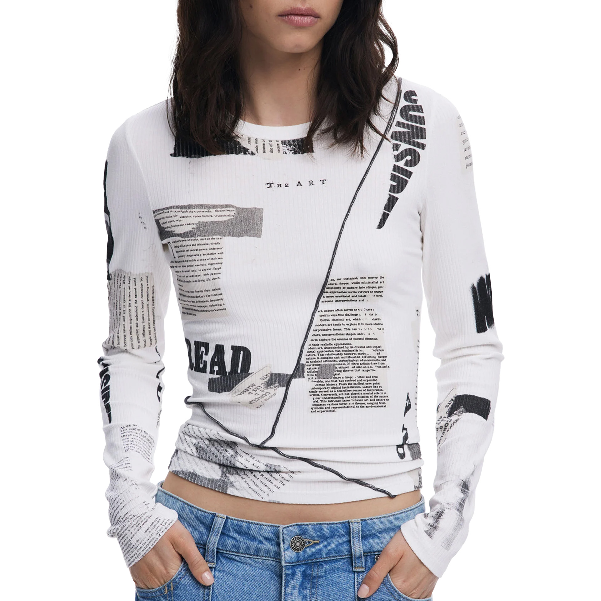 Desigual Camisola Canelada Jornal Preto