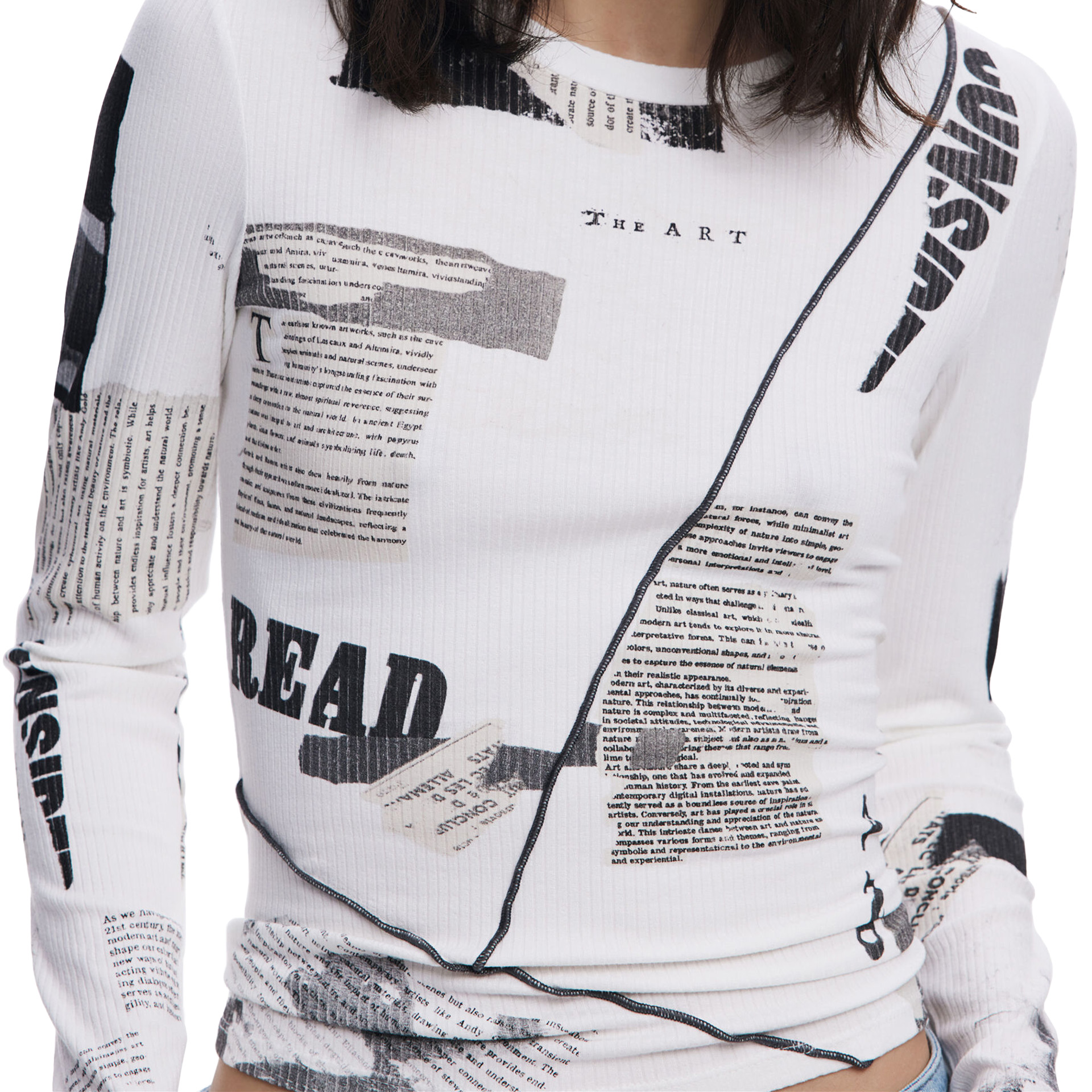 Desigual Camisola Canelada Jornal Preto