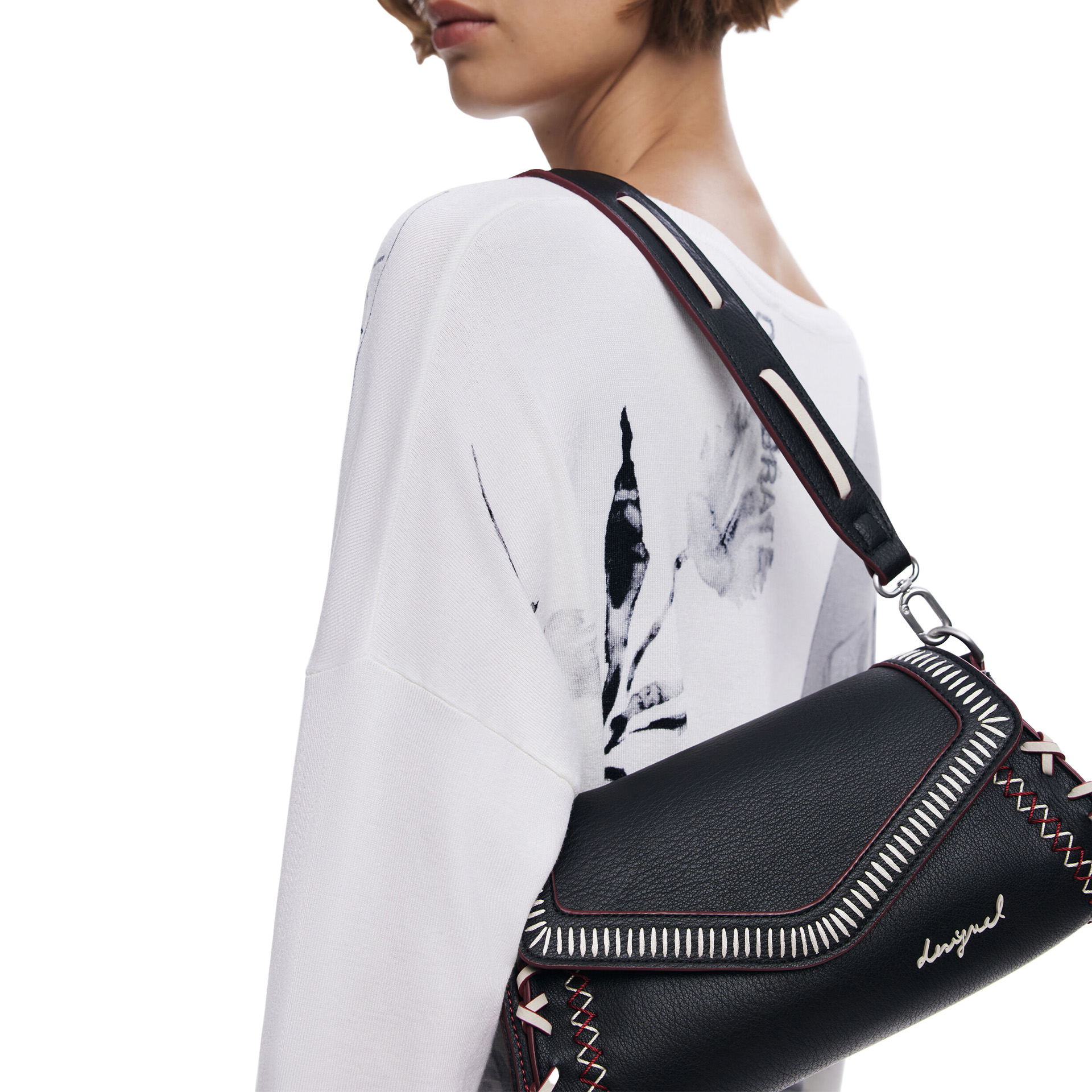 Desigual Mala Manhattan Pespuntes Zarauz Preto