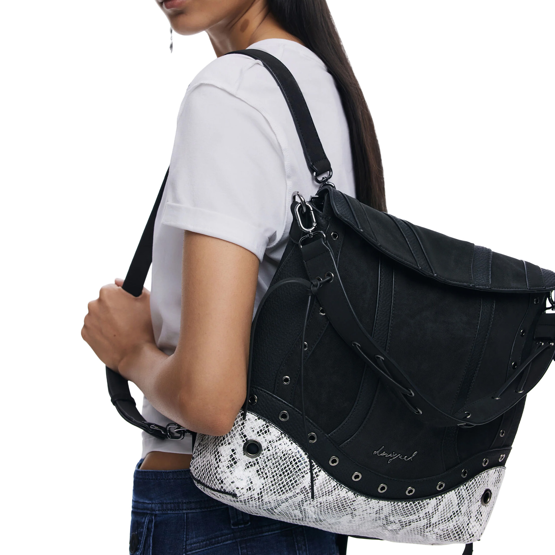 Desigual Mochila Snake Patch Jersey 2.0 Mini Preto
