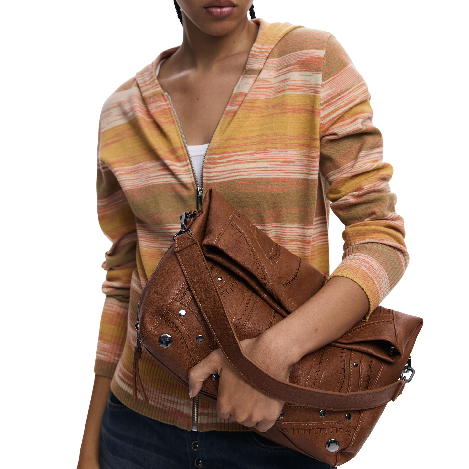 Desigual Mala Embro Patch Loverty Castanho