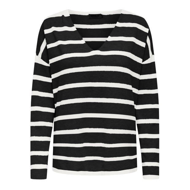 Only  Camisola Amalio Life  V-Neck Knt Black Cloud Danc