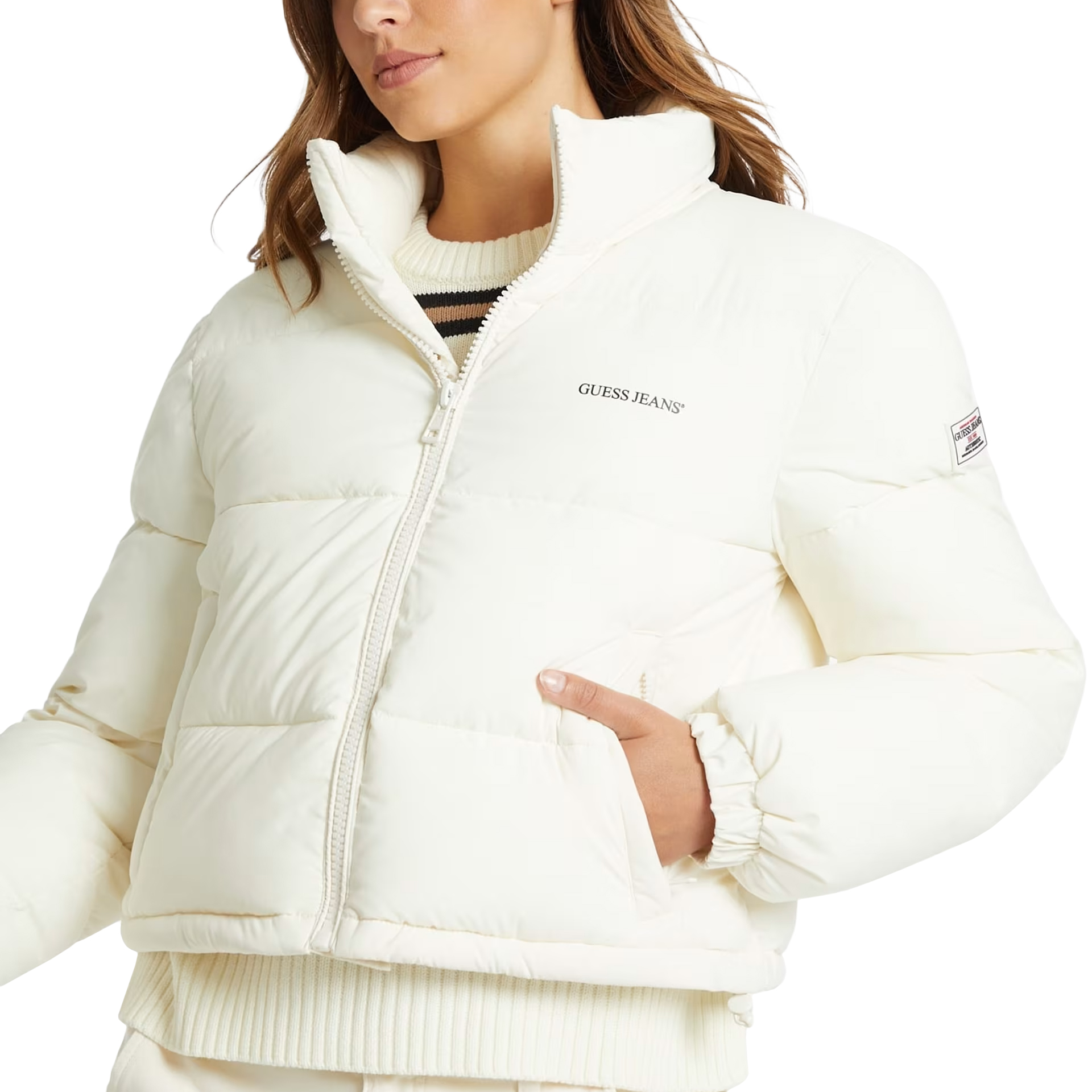 Guess Casaco Cropped Puffer Sandy Shore