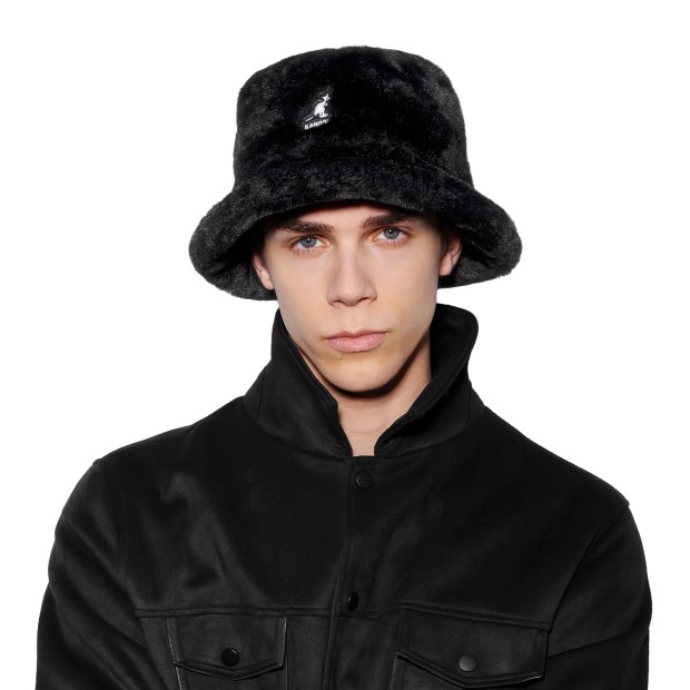 KANGOL Faux Fur Bucket Solid Black