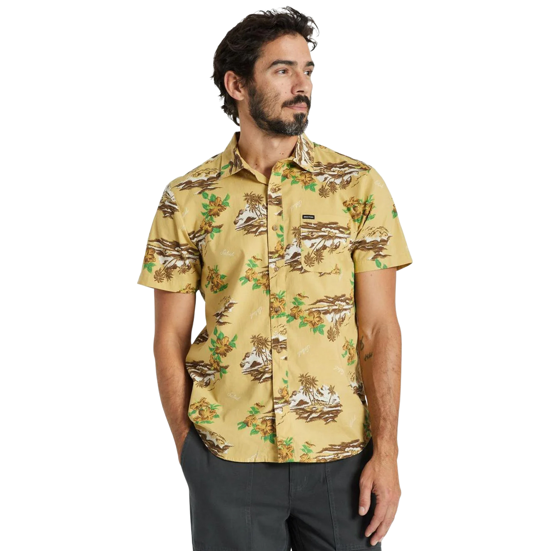 Brixton Camisa Charter Print S/s Wvn Straw