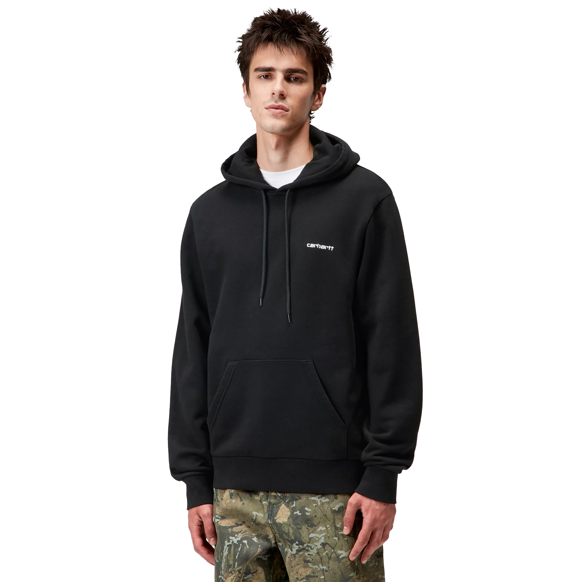 Carhartt Wip Sweat T-shirt Hooded Script Embroidery Black White