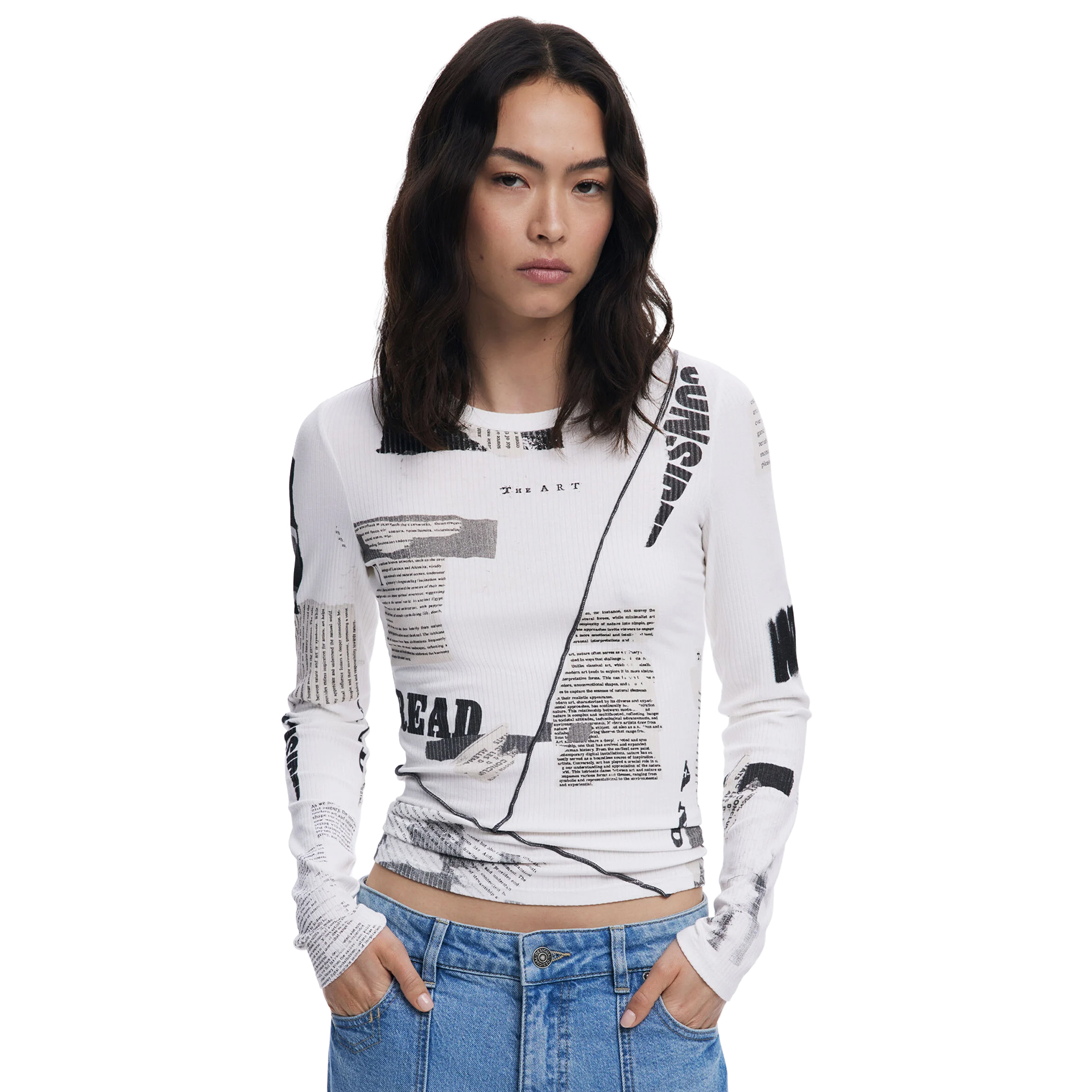 Desigual Camisola Canelada Jornal Preto