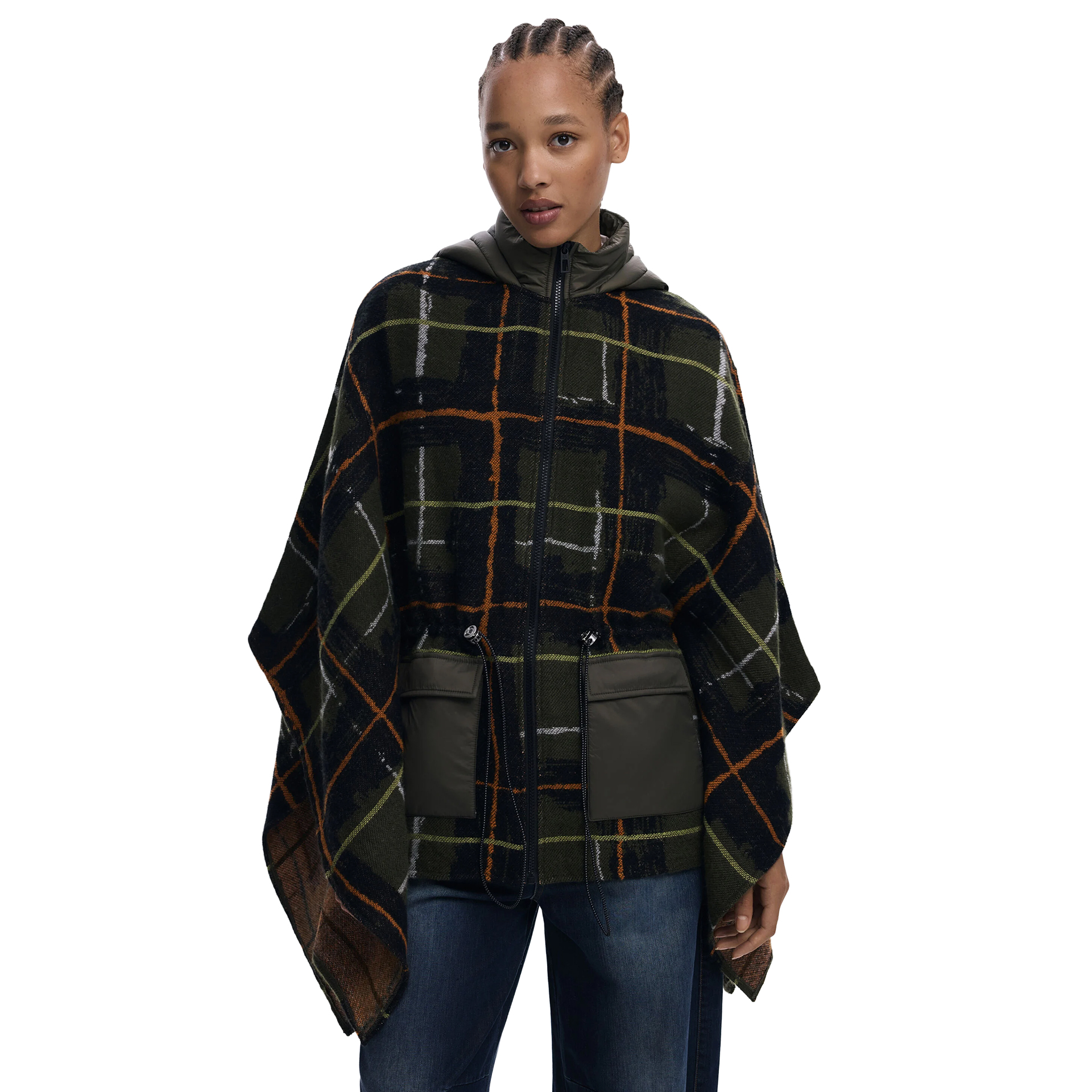 Desigual Poncho Checks Khaki Aldama Verde