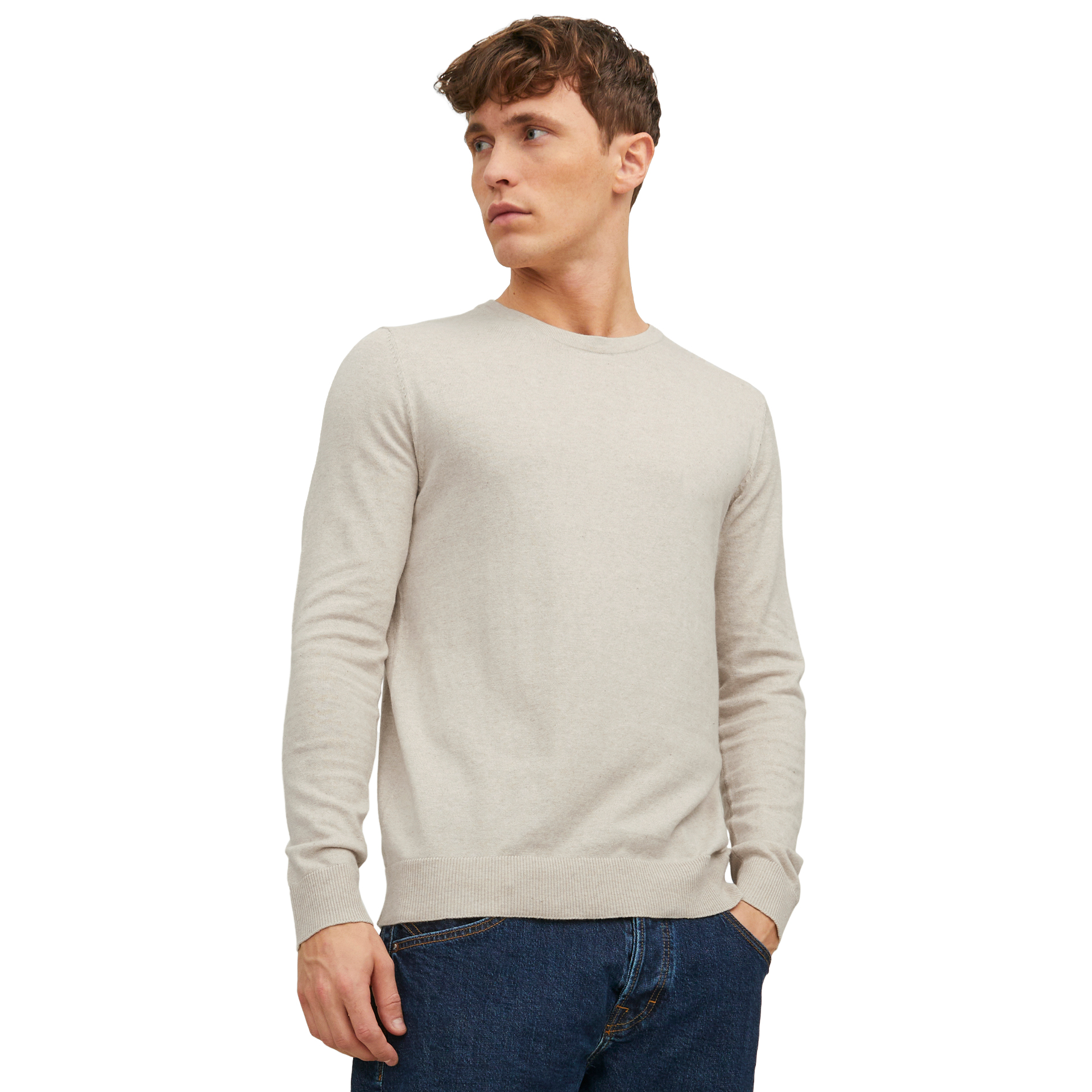 Jack & Jones Camisola Jjeemil Knit Crew Neck Oatmeal Melange