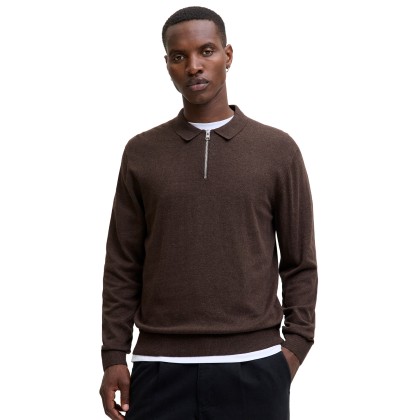 Jack & Jones Polo Jjeemil Knit Half Zip Mulch Twist